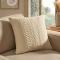 Dusklia - Curved Pattern Ribbed Faux Fur Sofa Cushion Cover - Cream