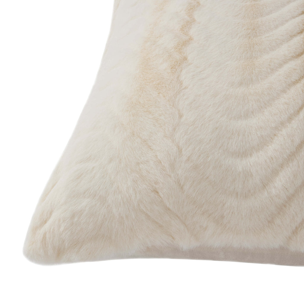 Dusklia - Curved Pattern Ribbed Faux Fur Cushion Cover - Cream