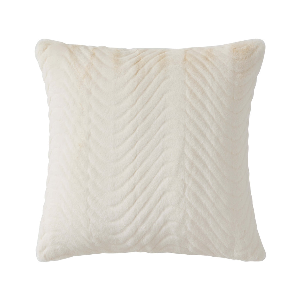 Dusklia - Curved Pattern Ribbed Faux Fur Cushion Cover - Cream
