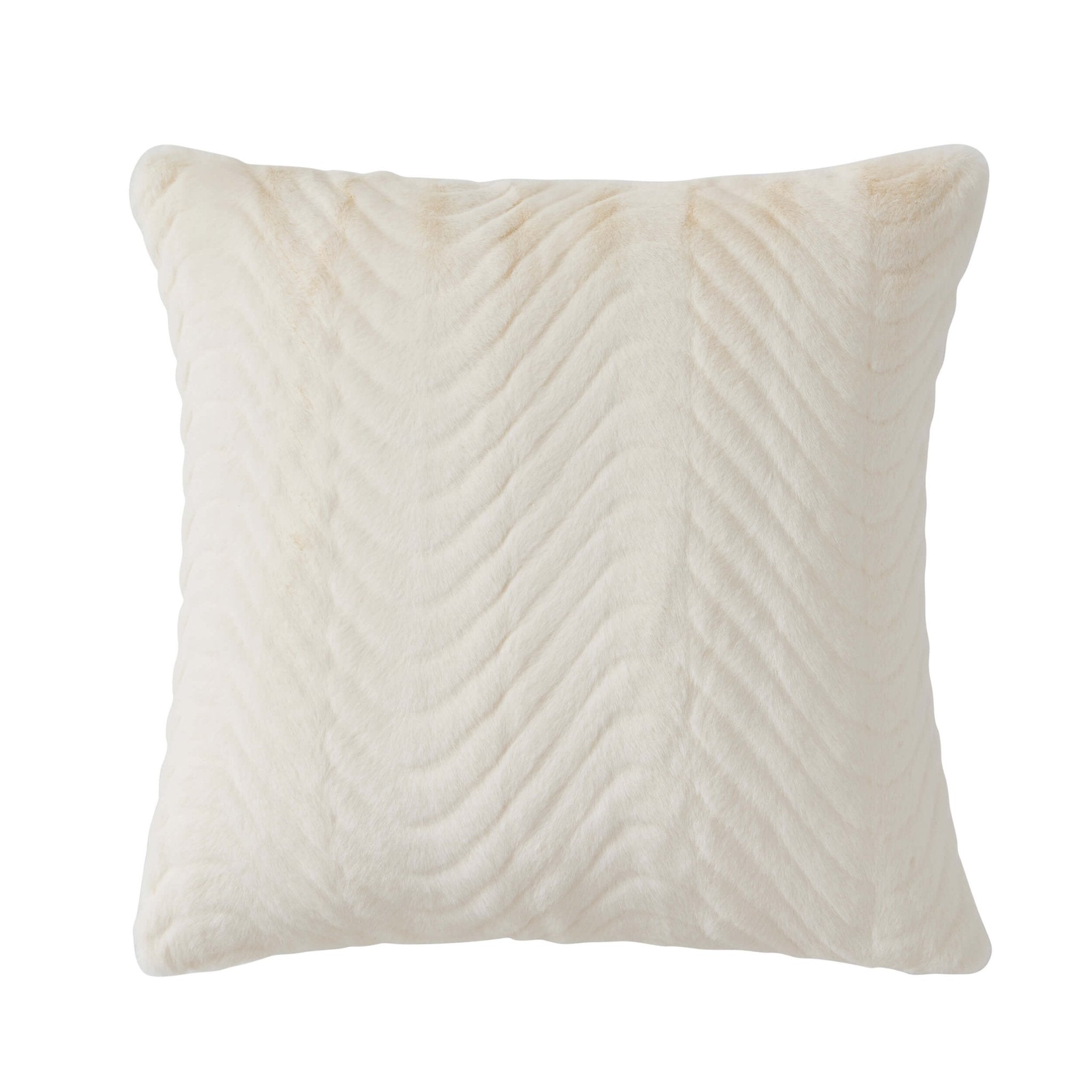Dusklia - Curved Pattern Ribbed Faux Fur Cushion Cover - Cream