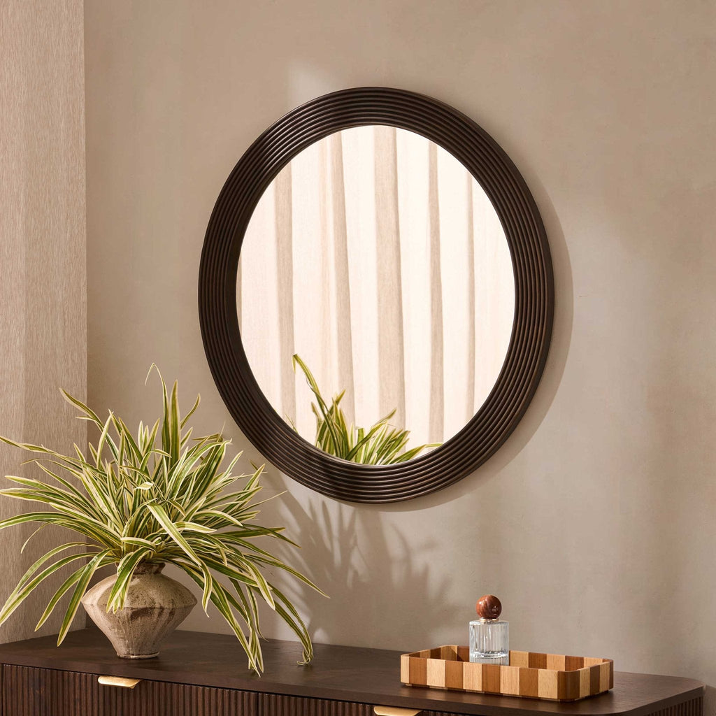 Dusklia - Cyrus Circle Wood Mirror - Walnut