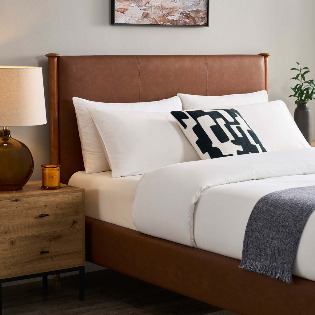 Dusklia - Dallas Bed Frame - Faux Leather Tan