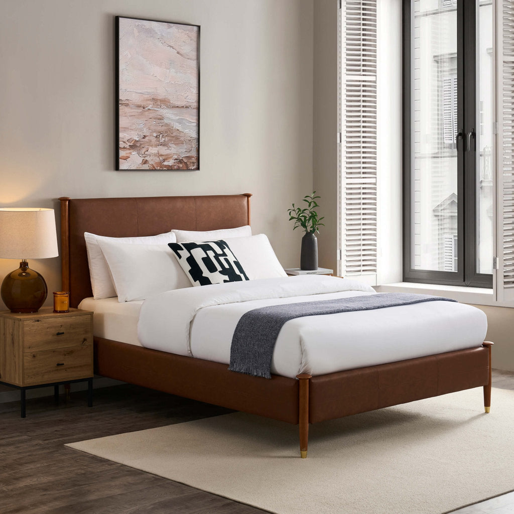 Dusklia - Dallas Bed Frame - Faux Leather Tan