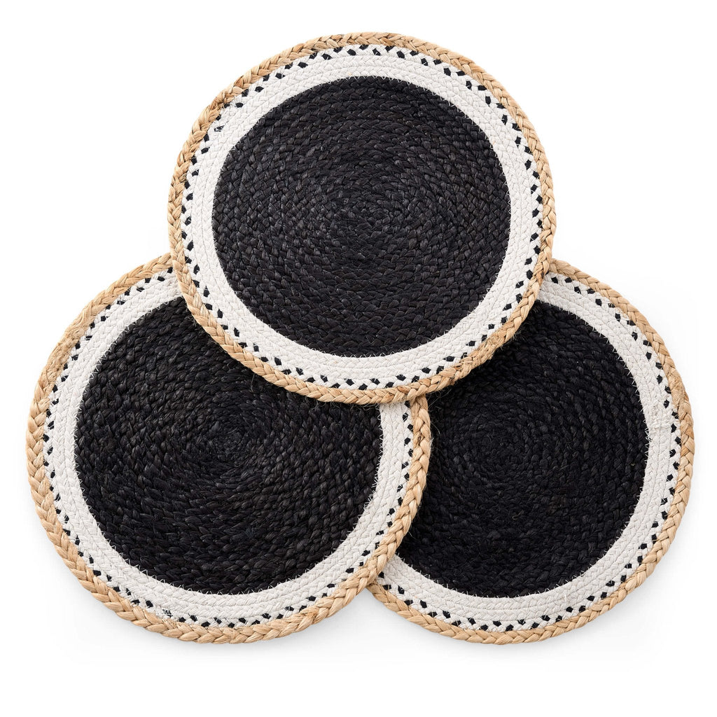 Dusklia - Della Jute Circle Set of 4 Placemats - Black/ Natural
