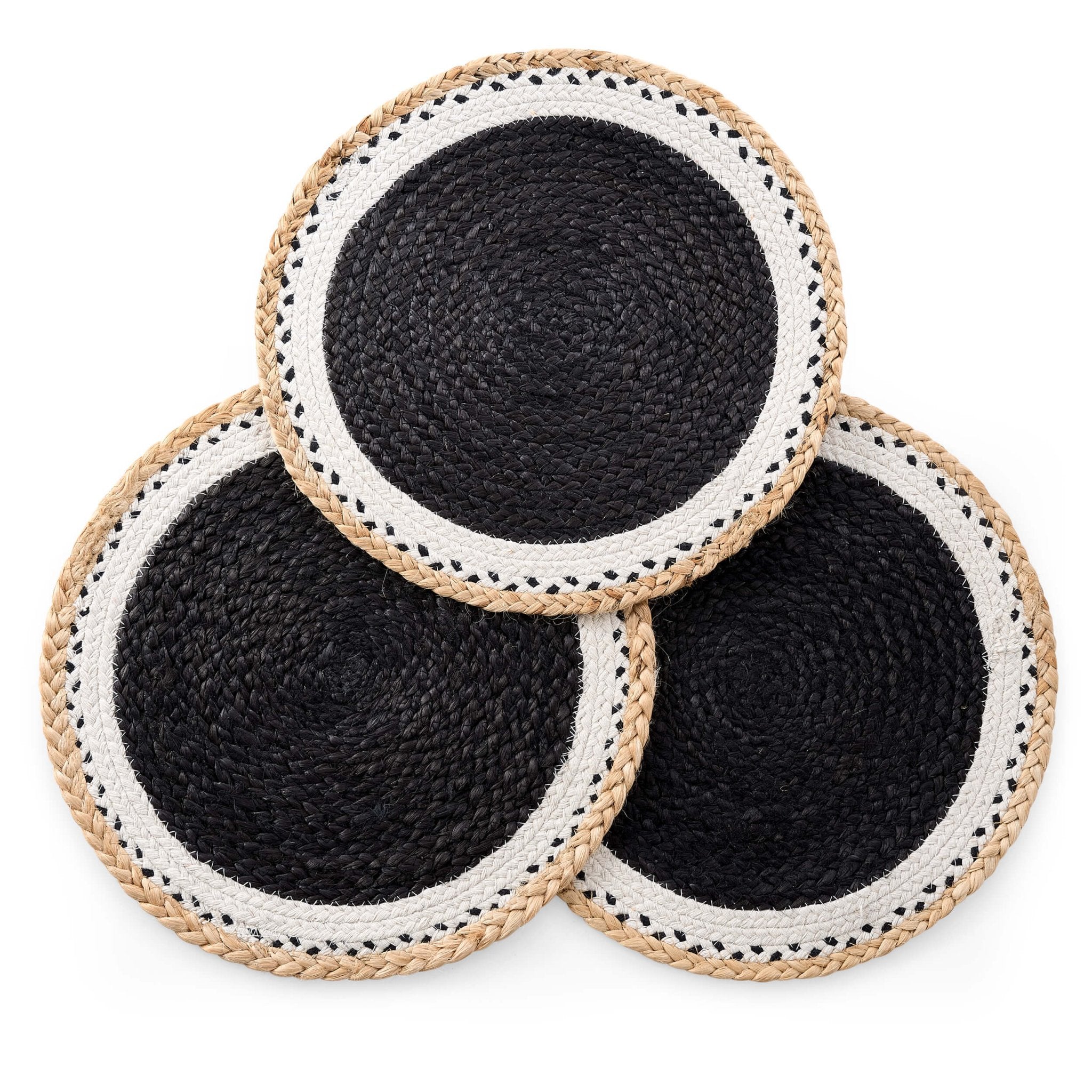 Dusklia - Della Jute Circle Set of 4 Placemats - Black/ Natural