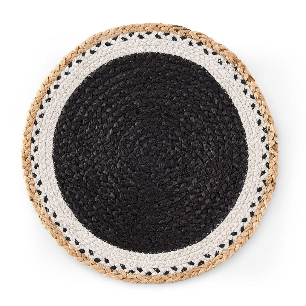 Dusklia - Della Jute Circle Set of 4 Placemats - Black/ Natural