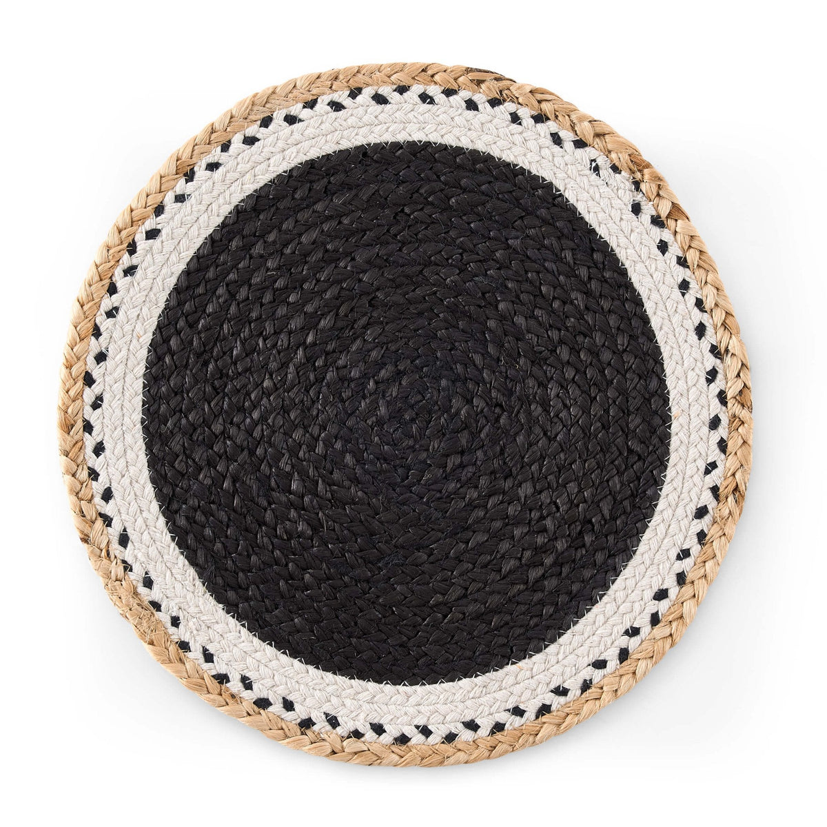 Dusklia - Della Jute Circle Set of 4 Placemats - Black/ Natural