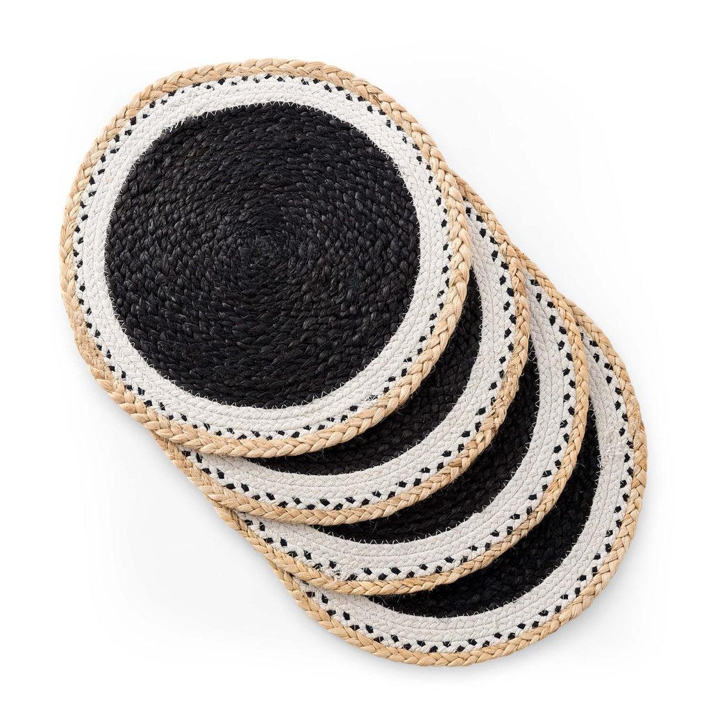 Dusklia - Della Jute Circle Set of 4 Placemats - Black/ Natural