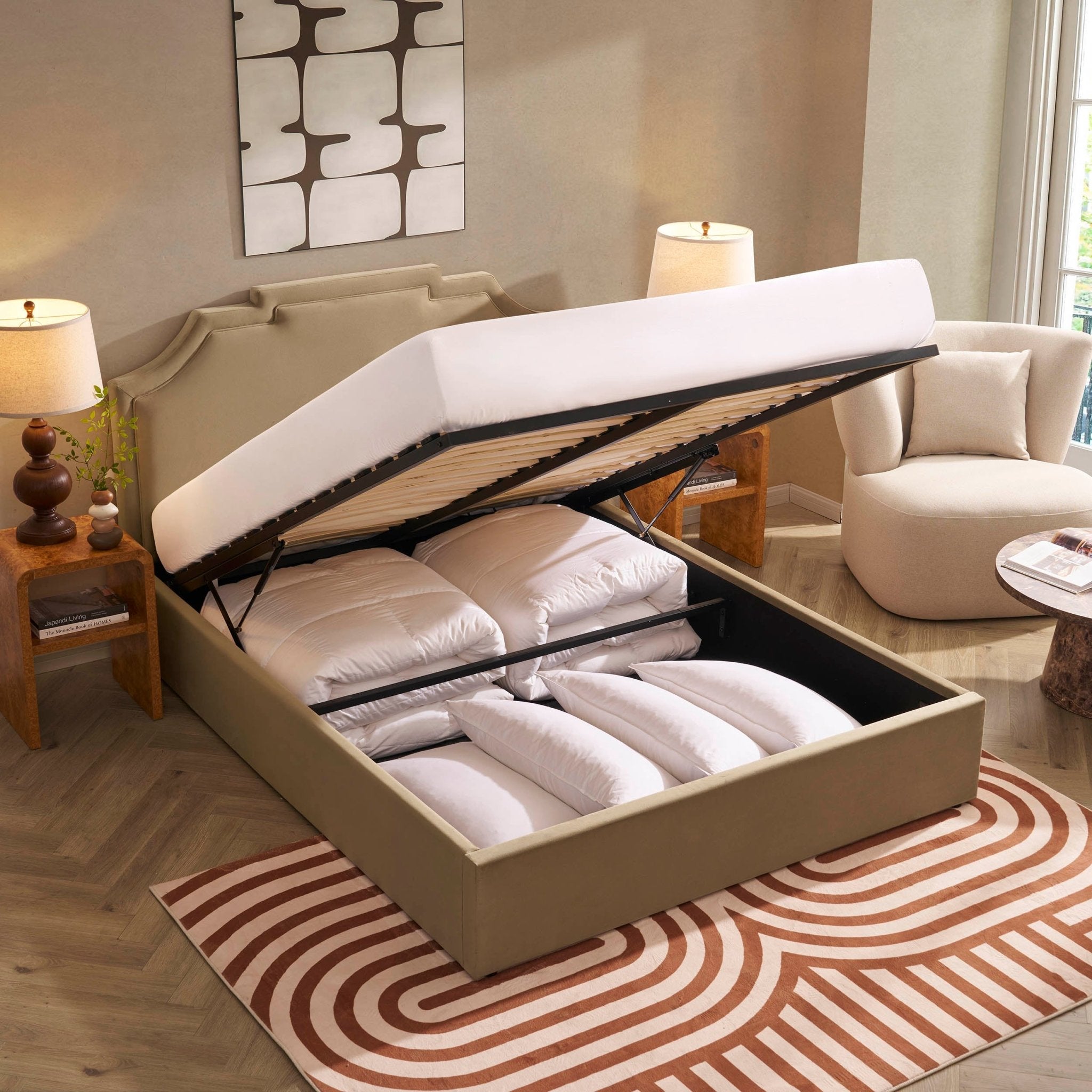 Dusklia - Delphi Ottoman Storage Bed - Latte