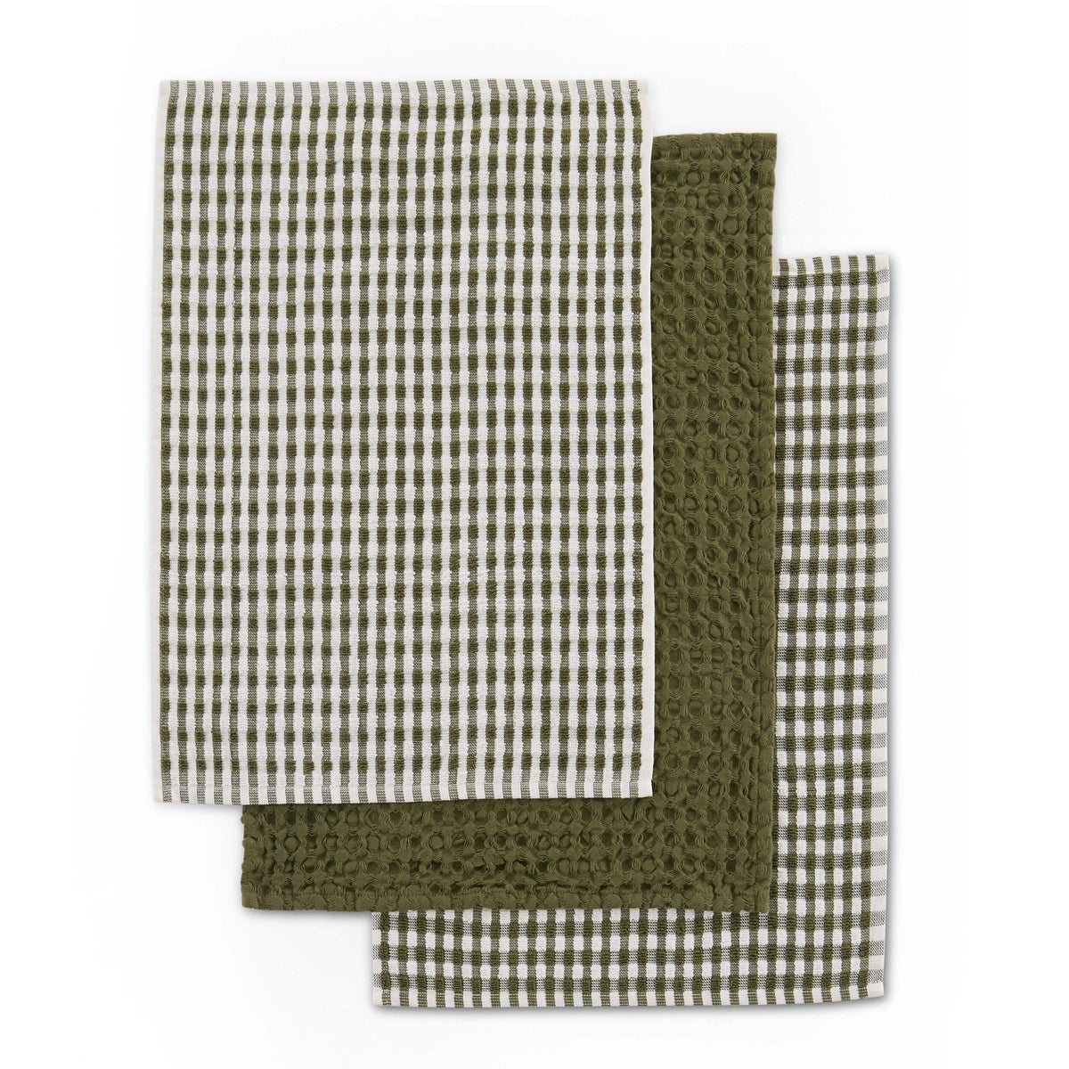 Dusklia - Delphine Waffle Set of 3 Tea Towels - Olive Green