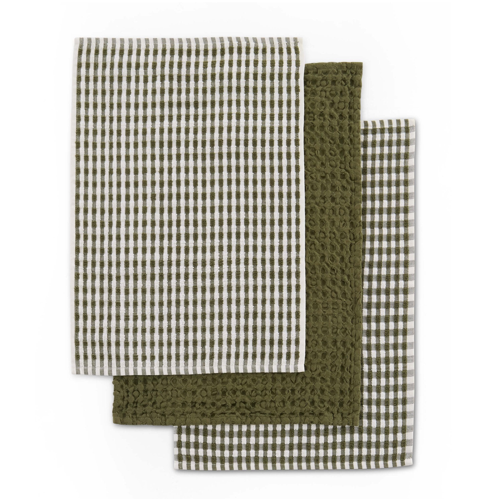 Lot de 3 torchons Delphine - Vert olive