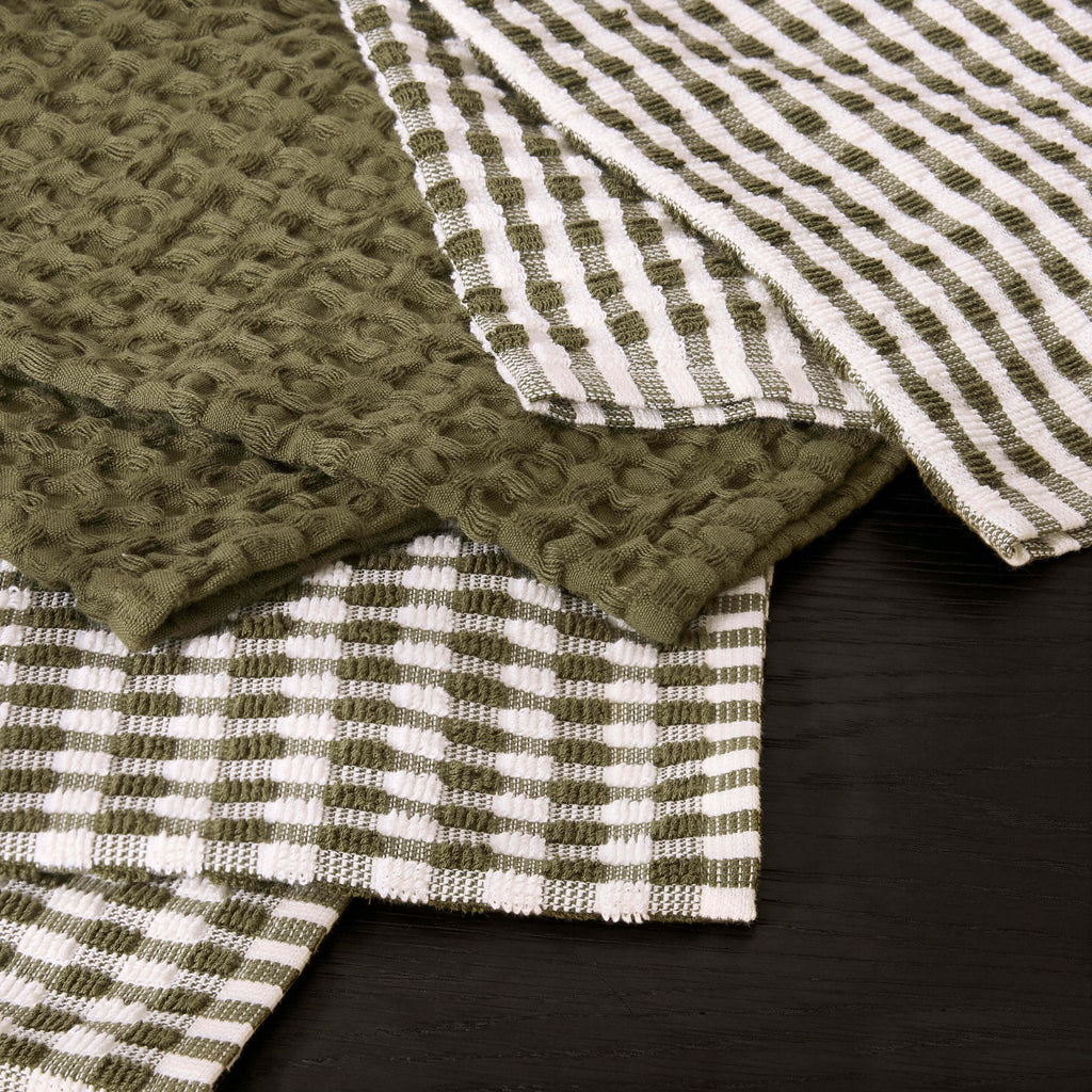Lot de 3 torchons Delphine - Vert olive