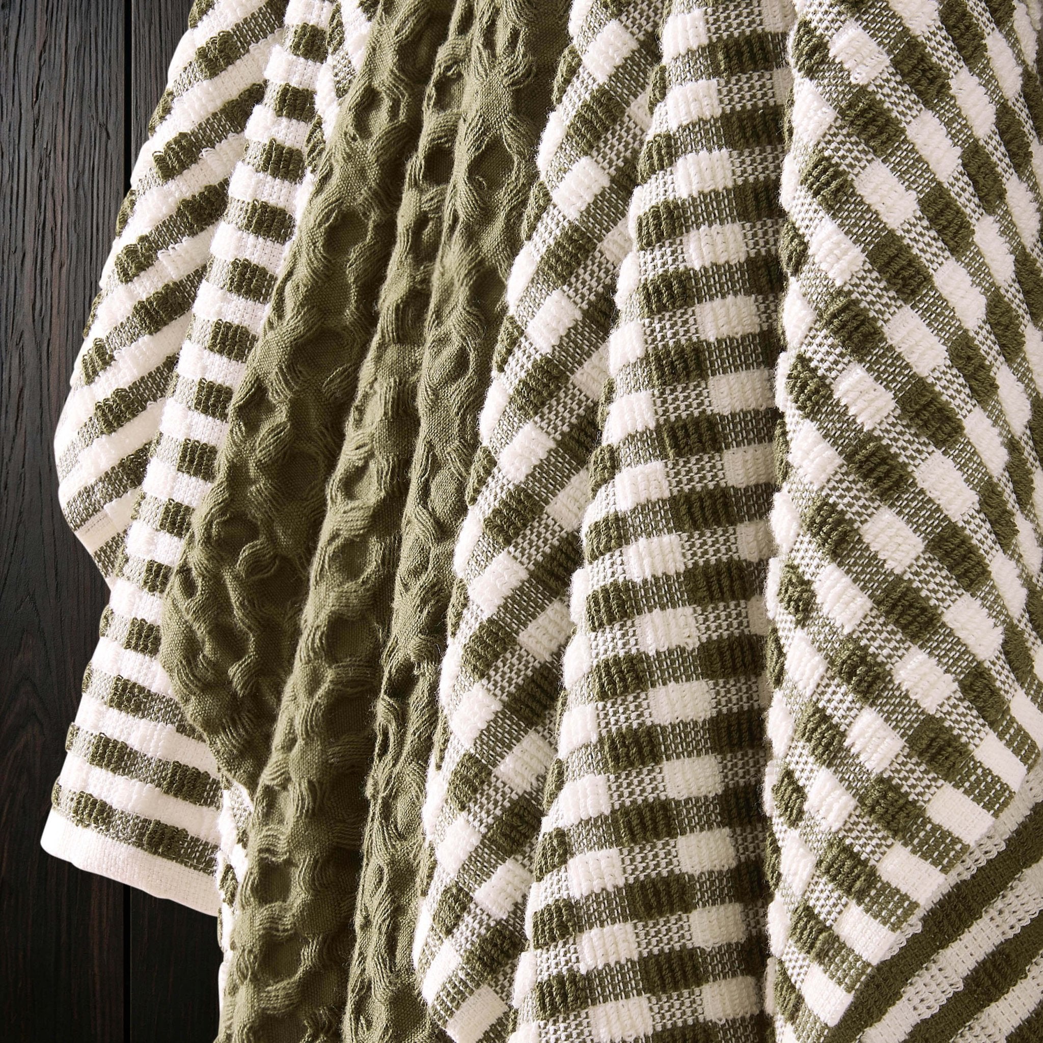 Lot de 3 torchons Delphine - Vert olive