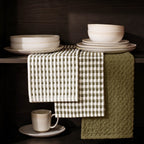 Dusklia - Delphine Waffle Set of 3 Tea Towels - Olive Green