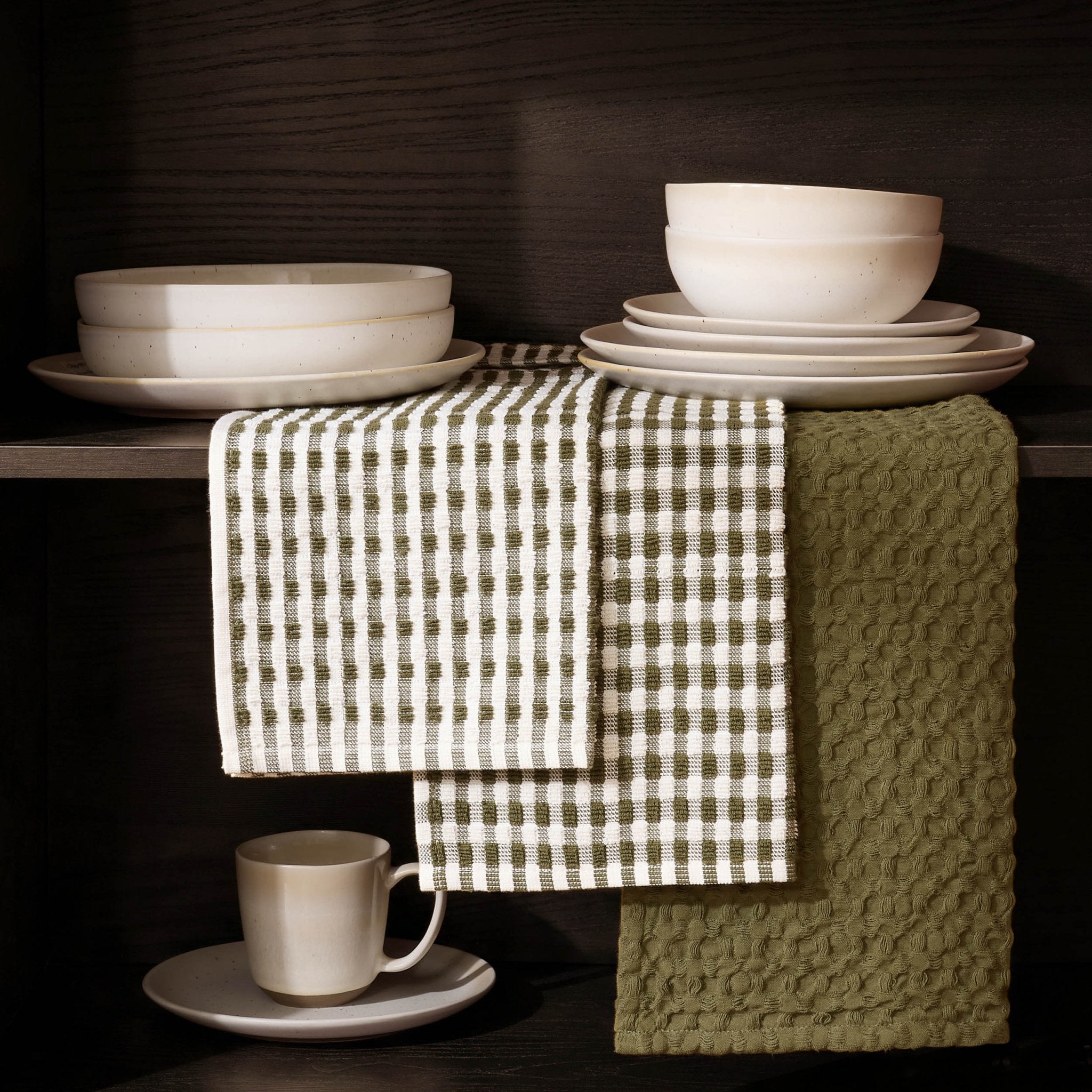 Lot de 3 torchons Delphine - Vert olive