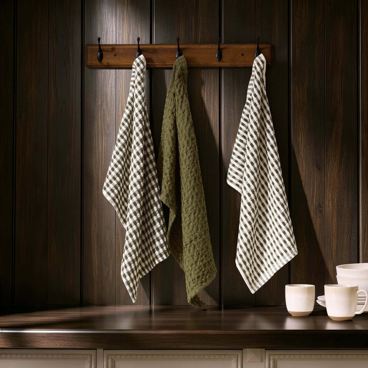 Dusklia - Delphine Waffle Set of 3 Tea Towels - Olive Green