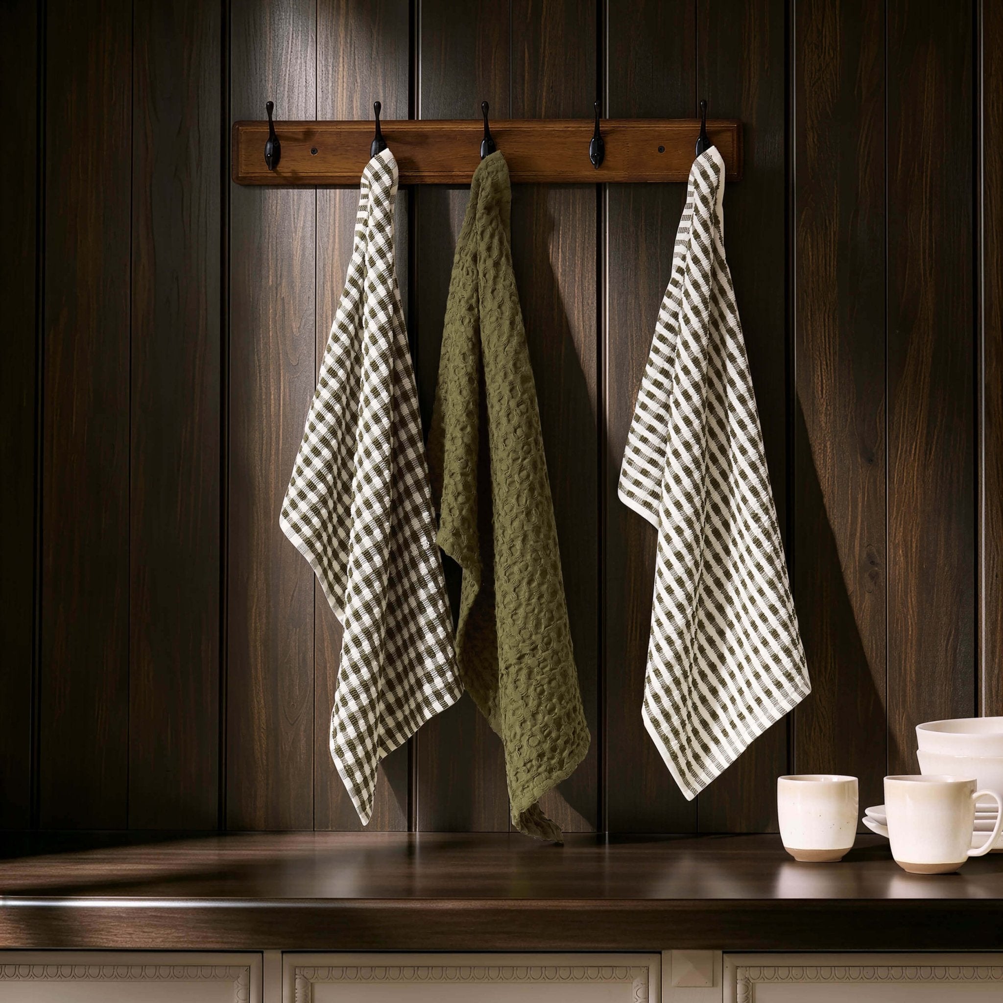 Lot de 3 torchons Delphine - Vert olive