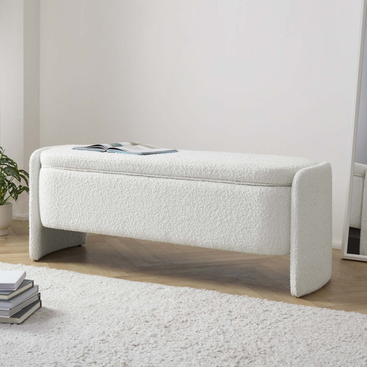 Dusklia - Didsbury Boucle Curved Storage Bench - Off White