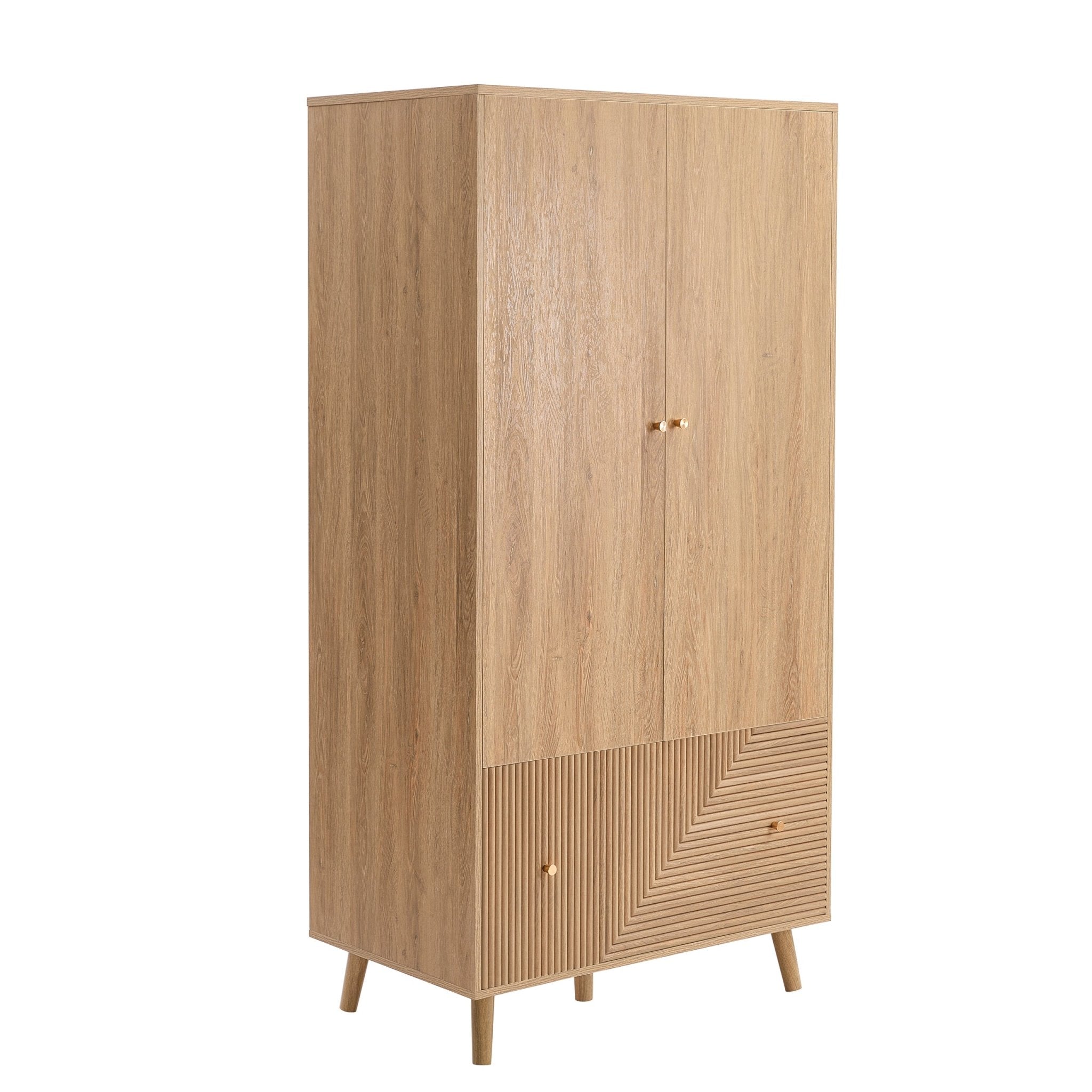 Dusklia - Dora 2 Door Wardrobe with Drawer - Light Wood