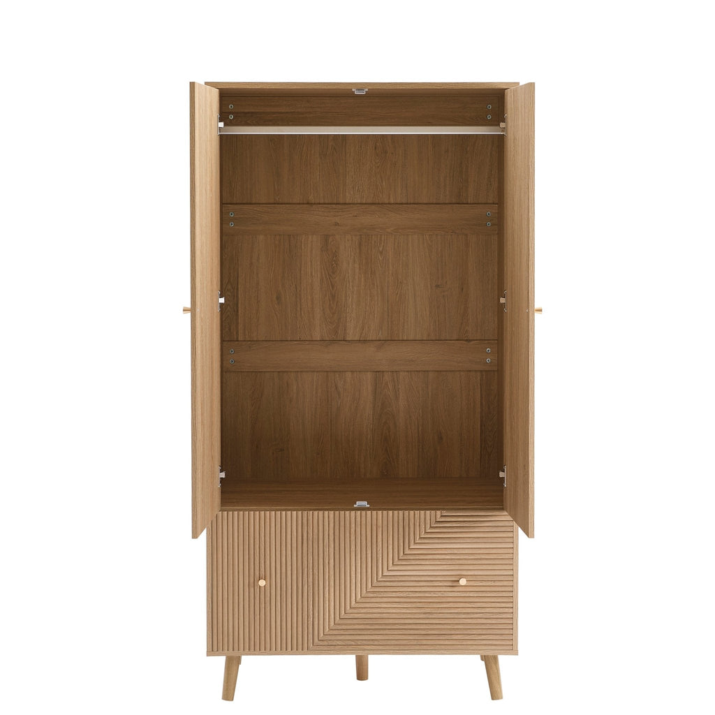 Dusklia - Dora 2 Door Wardrobe with Drawer - Light Wood