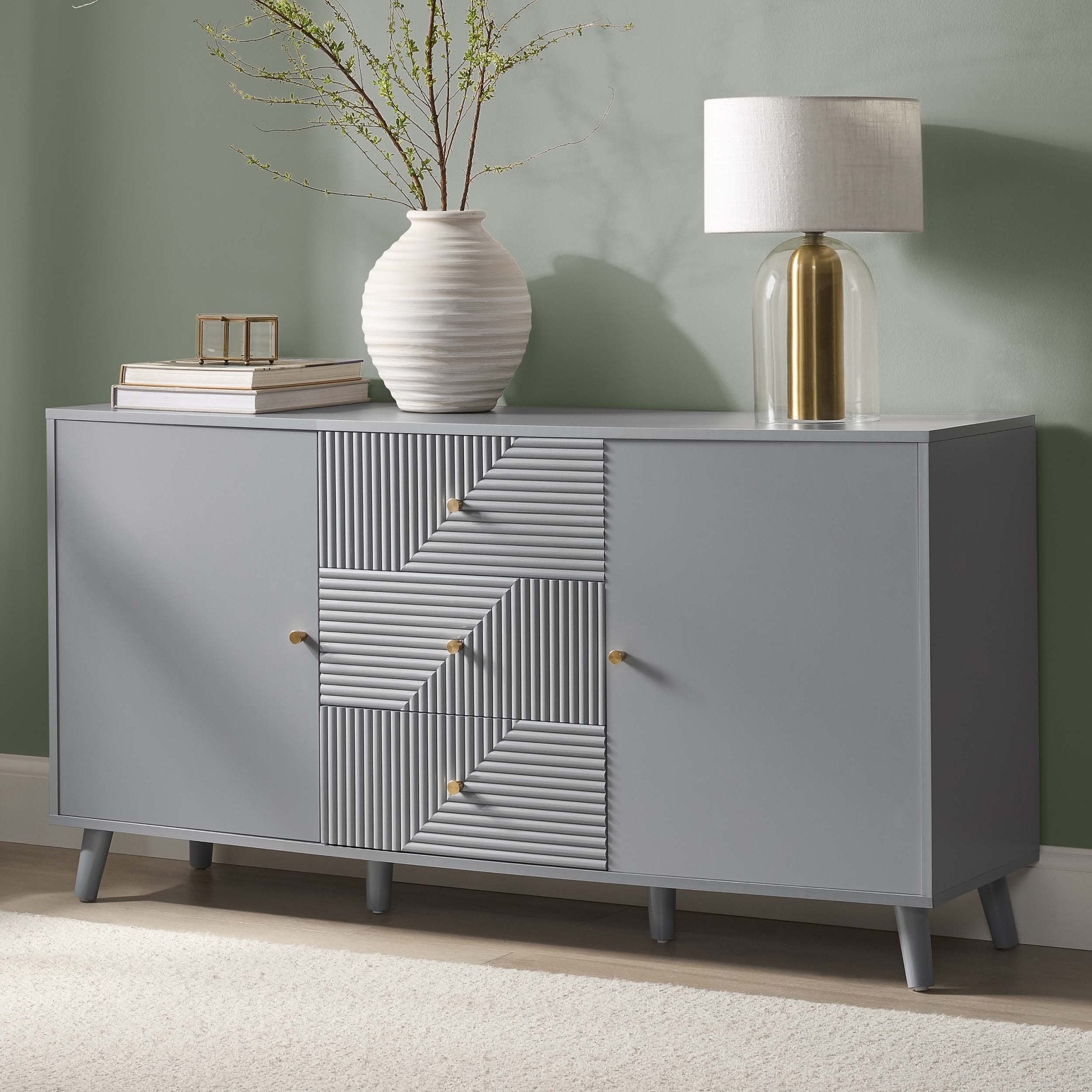 Dusklia - Dora Large Sideboard with Drawers - Light Grey