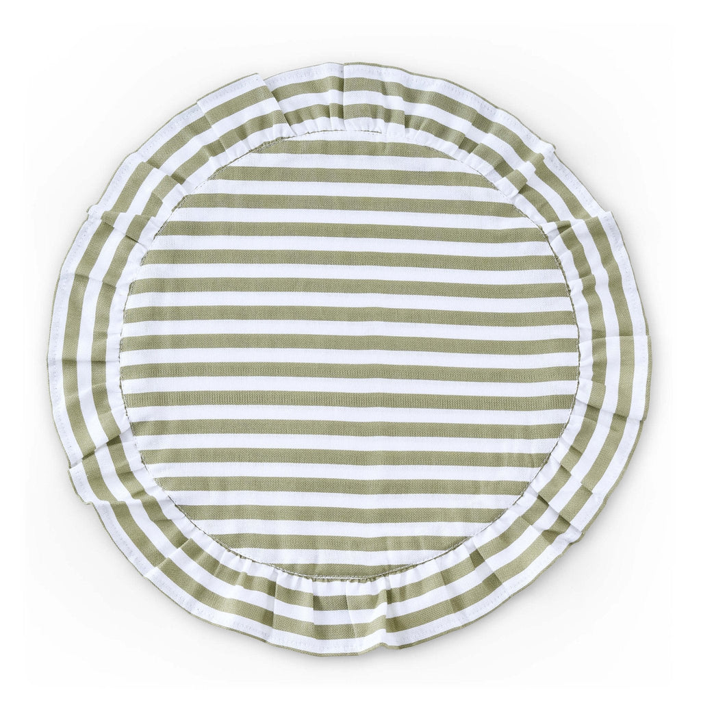Dusklia - Edith Stripe Frill Edge Set of 4 Placemats - Olive Green