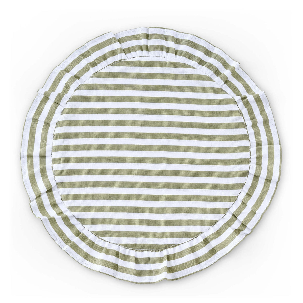 Dusklia - Edith Stripe Frill Edge Set of 4 Placemats - Olive Green