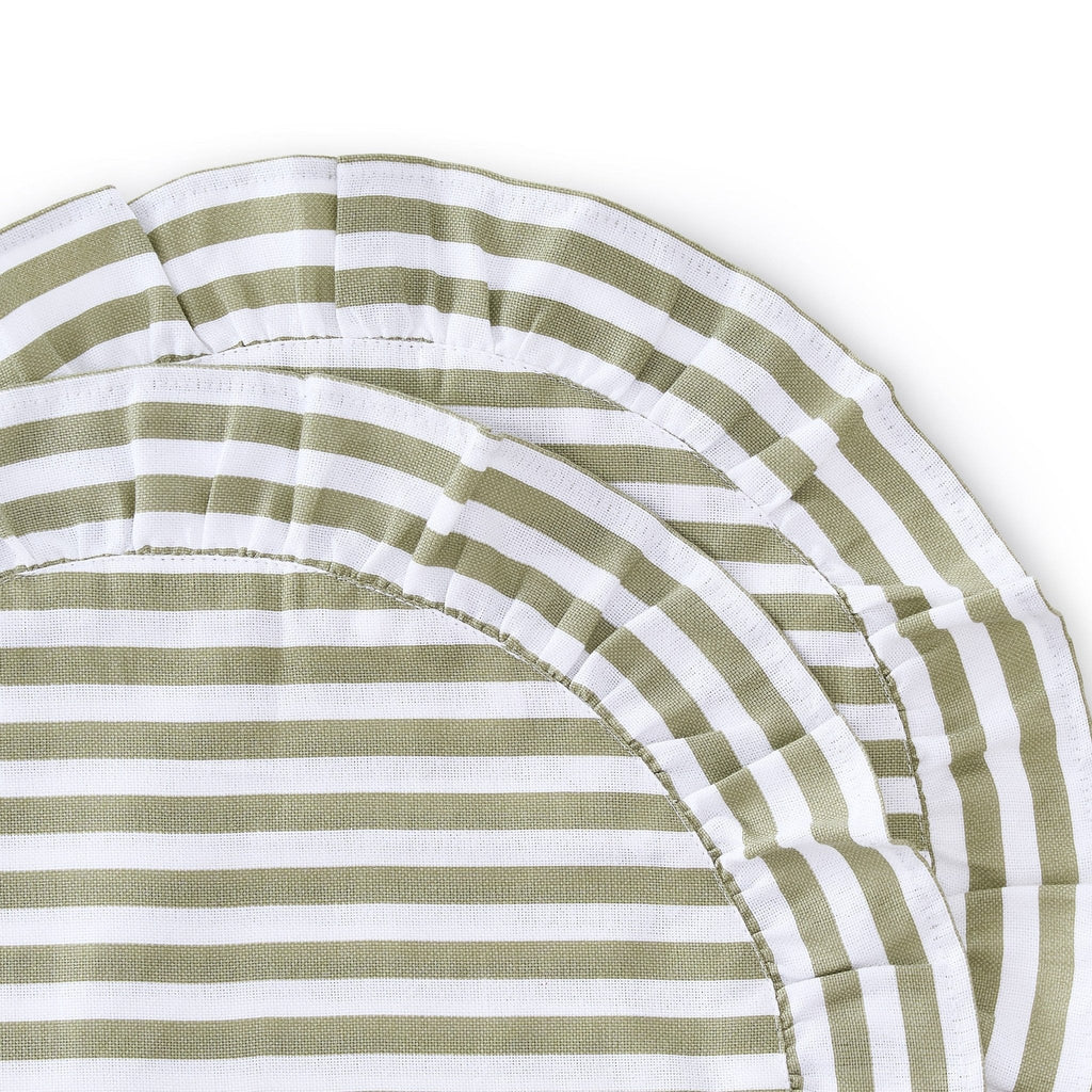 Dusklia - Edith Stripe Frill Edge Set of 4 Placemats - Olive Green