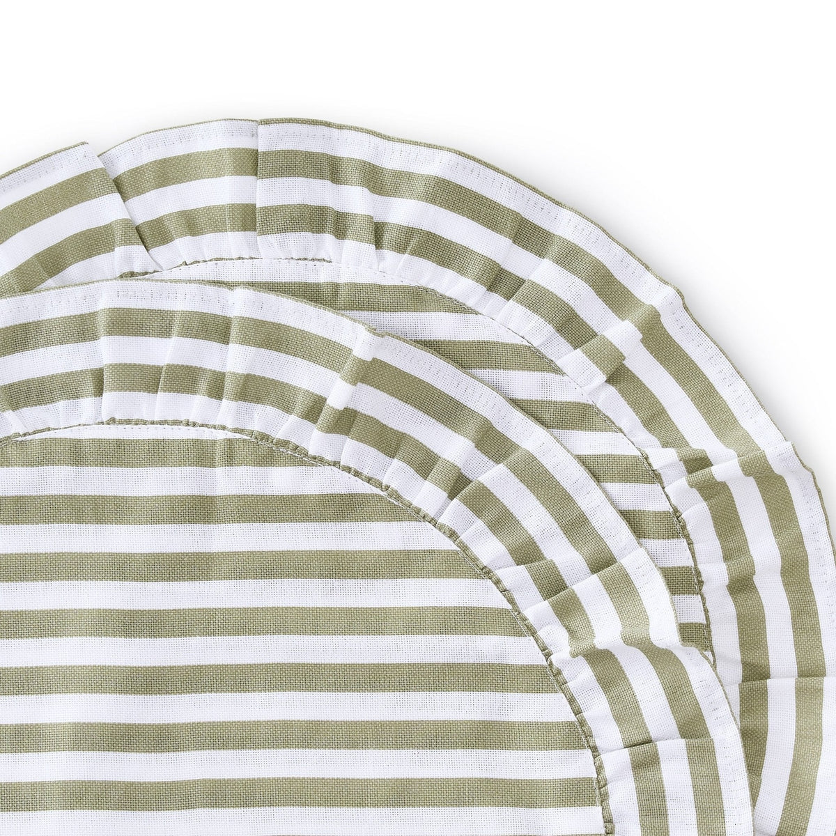 Dusklia - Edith Stripe Frill Edge Set of 4 Placemats - Olive Green