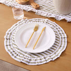Dusklia - Edith Stripe Frill Edge Set of 4 Placemats - Olive Green