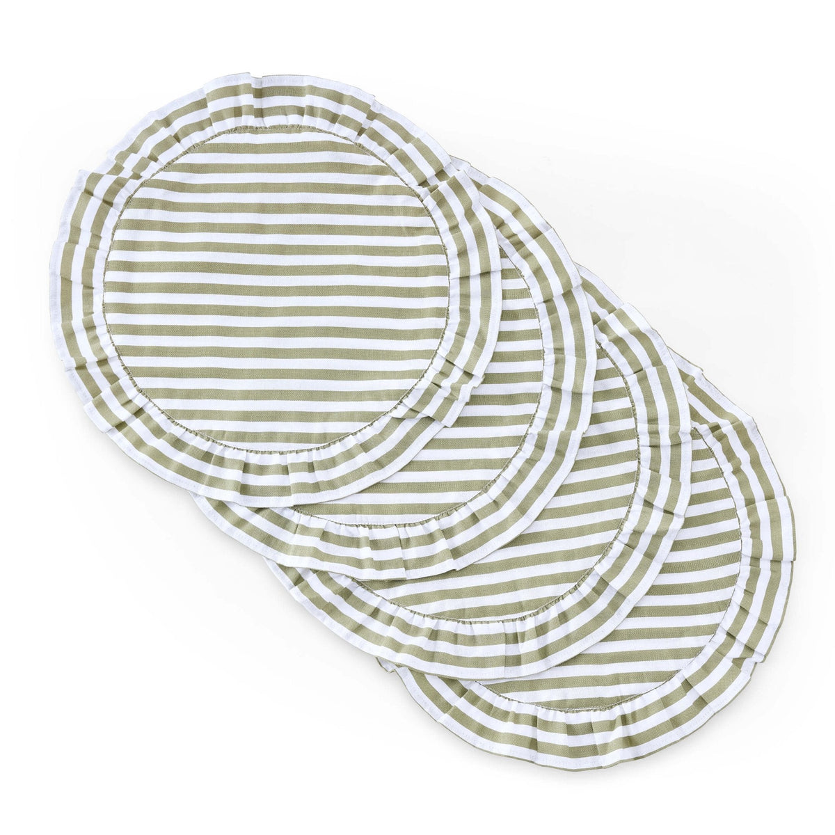 Dusklia - Edith Stripe Frill Edge Set of 4 Placemats - Olive Green