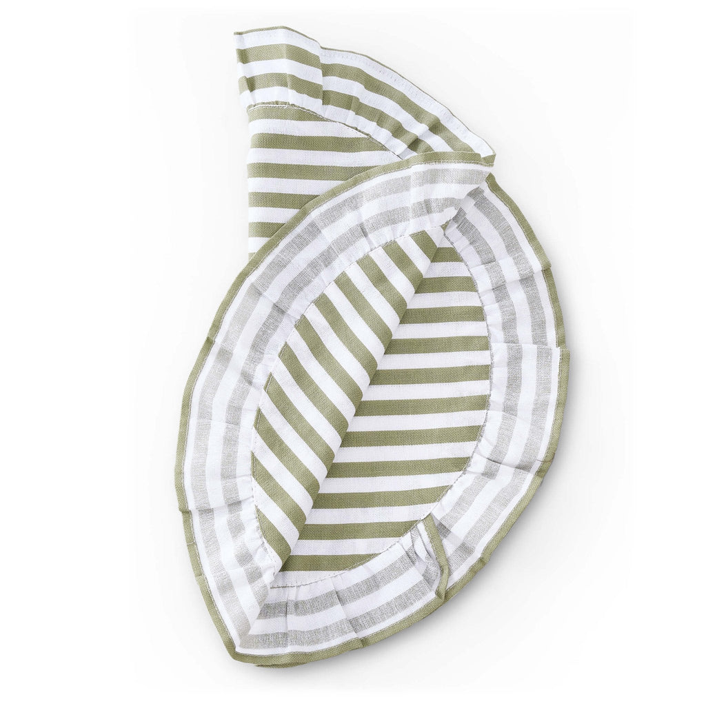 Dusklia - Edith Stripe Frill Edge Set of 4 Placemats - Olive Green
