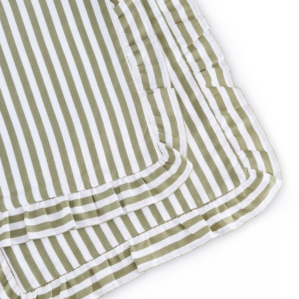 Dusklia - Edith Stripe Frill Edge Table Runner - Olive Green