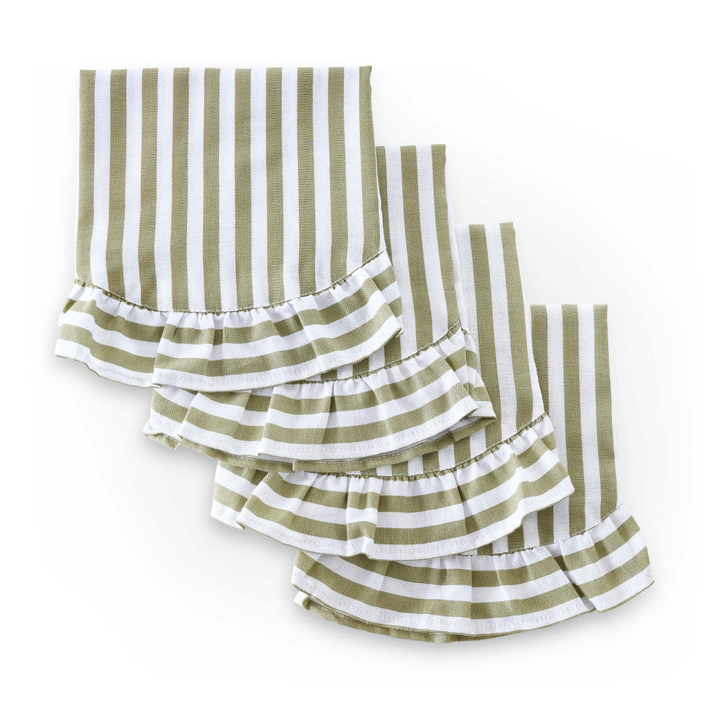 Dusklia - Edith Stripe Frill Edge Table Runner - Olive Green