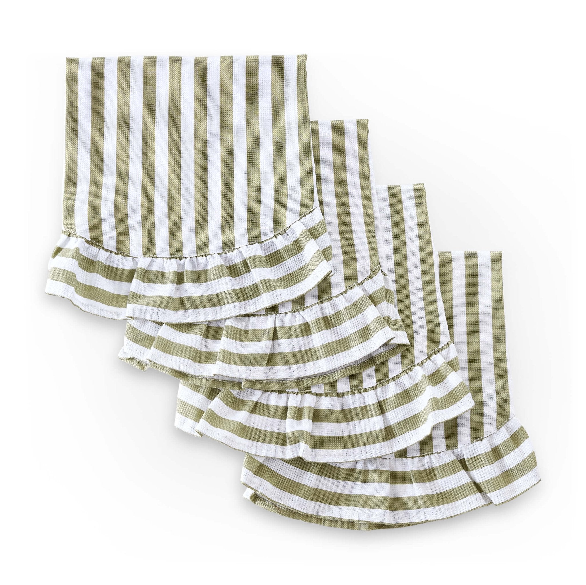 Dusklia - Edith Stripe Frill Edge Table Runner - Olive Green