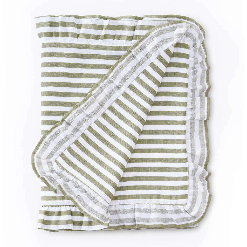 Dusklia - Edith Stripe Frill Edge Table Runner - Olive Green