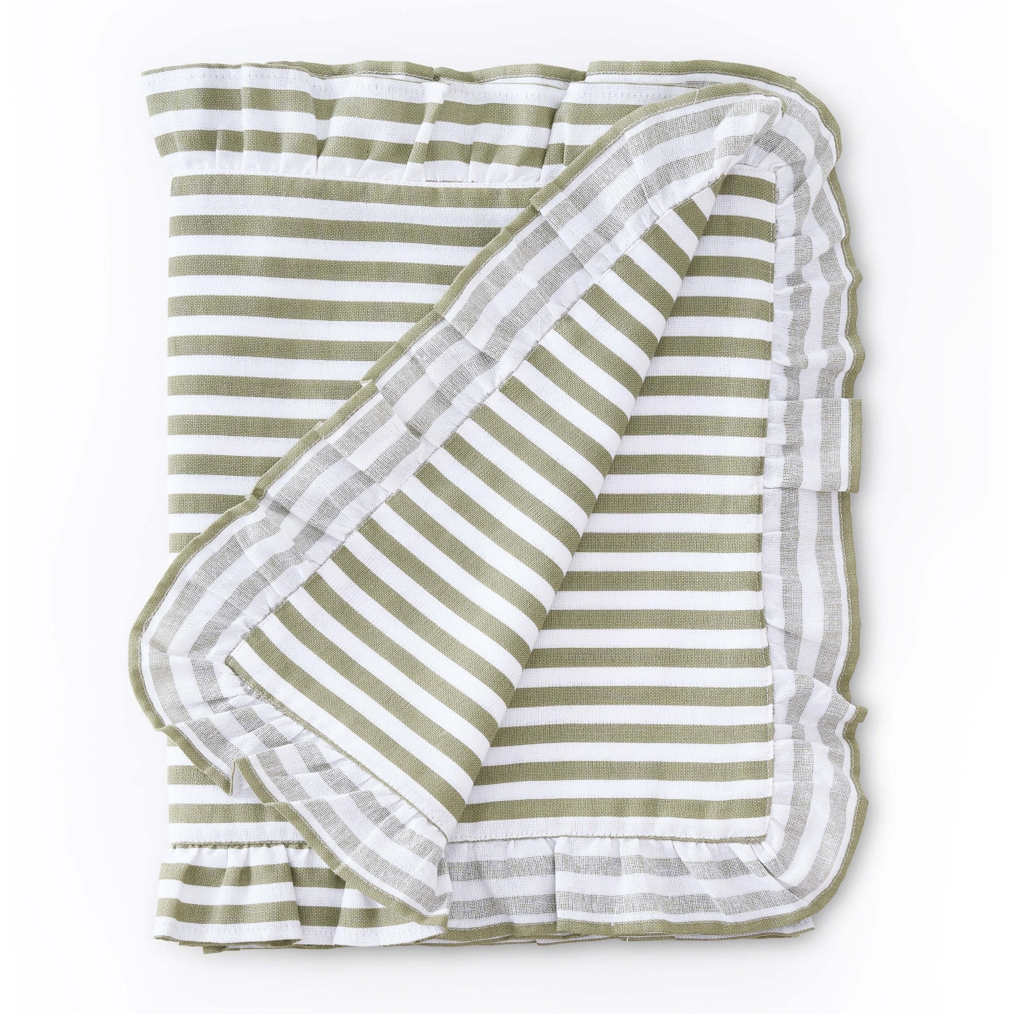 Dusklia - Edith Stripe Frill Edge Table Runner - Olive Green