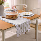 Dusklia - Edith Stripe Frill Edge Table Runner - Olive Green