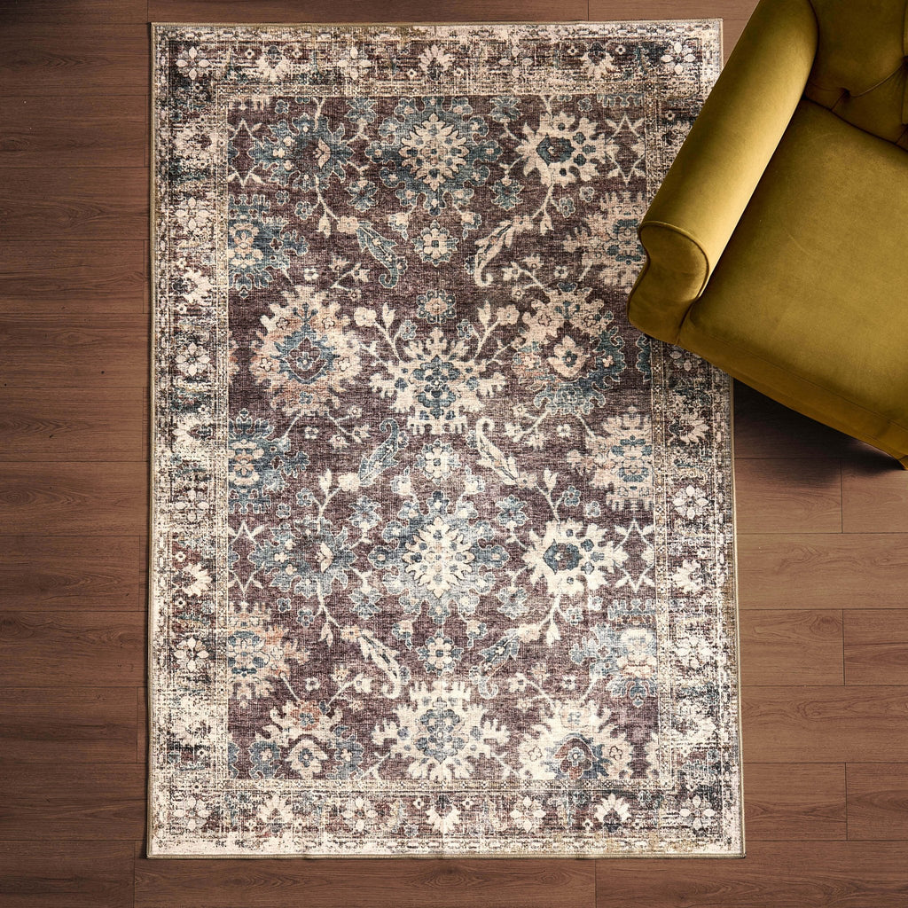 Dusklia - Elara Traditional Floral Rug - Brown
