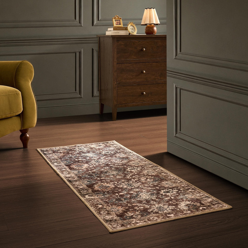 Dusklia - Elara Traditional Floral Runner 60x150cm - Brown