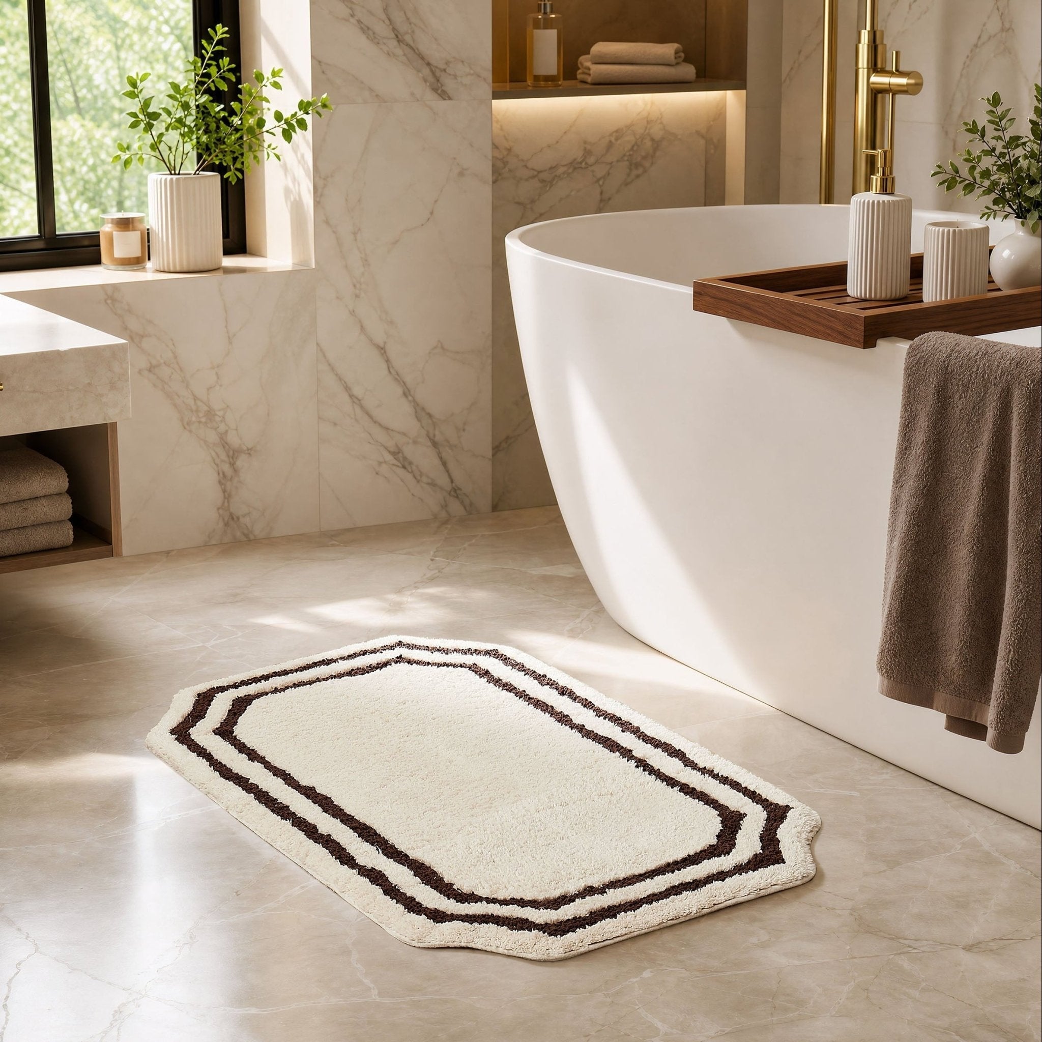 Dusklia - Elba Border Bath Mat - Vanilla & Chocolate