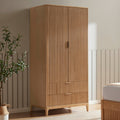 Dusklia - Elena Ash 2 Door Wardrobe with Drawers - Light Wood
