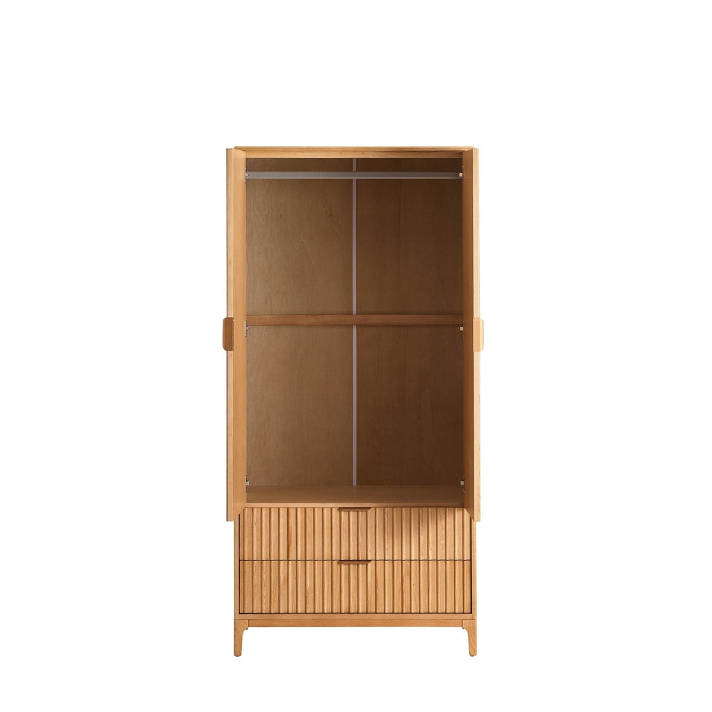 Dusklia - Elena Ash 2 Door Wardrobe with Drawers - Light Wood