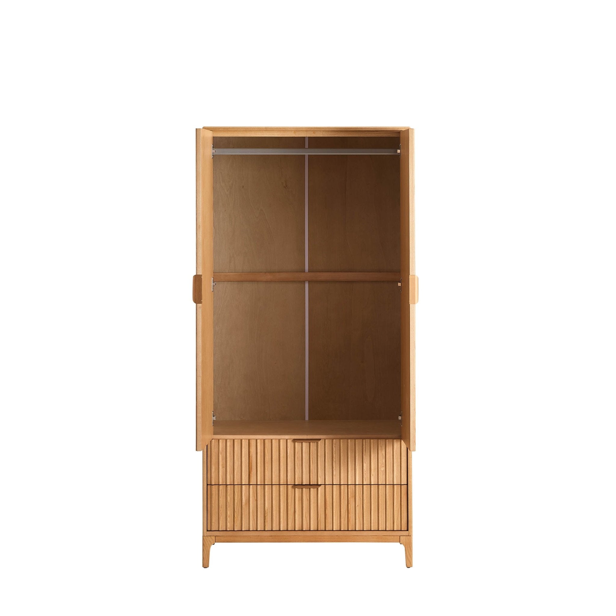 Dusklia - Elena Ash 2 Door Wardrobe with Drawers - Light Wood