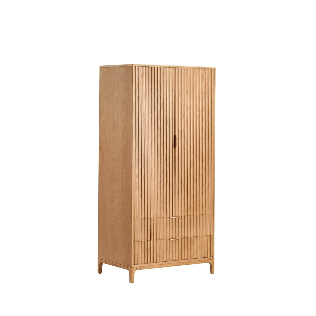 Dusklia - Elena Ash 2 Door Wardrobe with Drawers - Light Wood