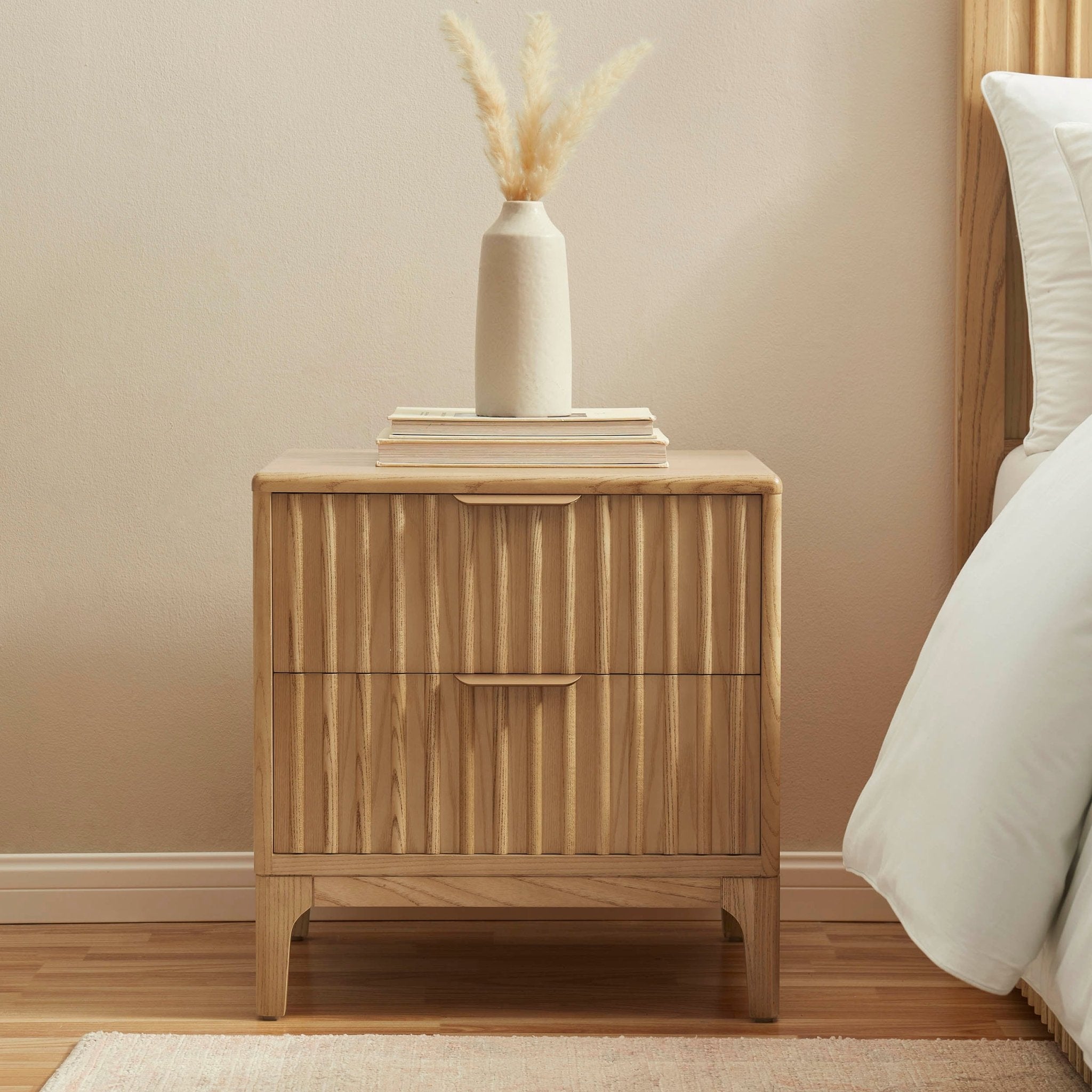 Dusklia - Elena Ash 2 Drawer Bedside Table - Light Wood