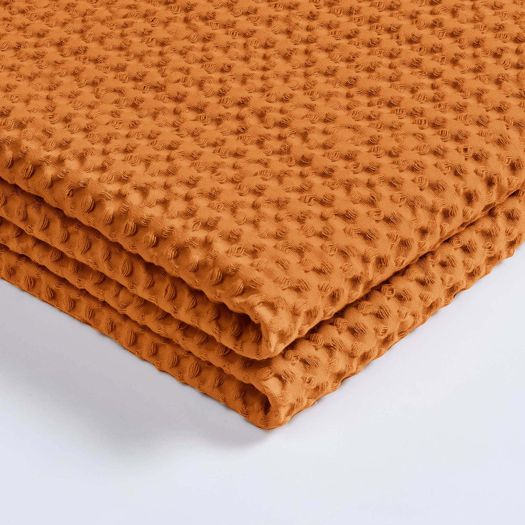 Dusklia - Eleni Cotton Waffle Stonewash Bedspread - Orange
