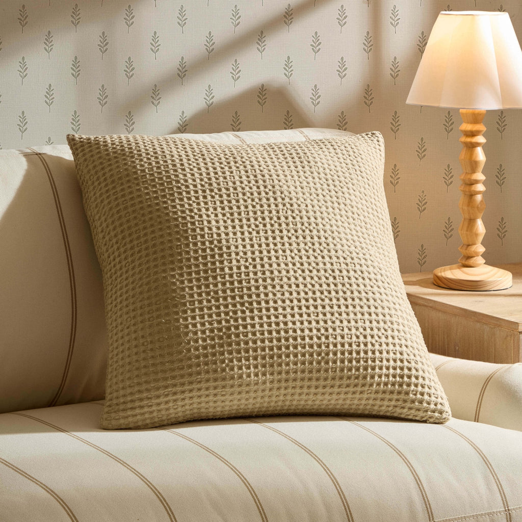 Dusklia - Eleni Cotton Waffle Stonewash Sofa Cushion Cover - Natural