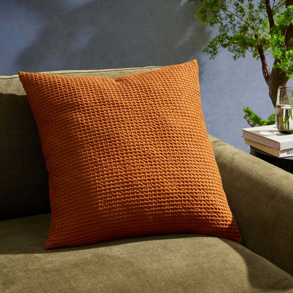 Dusklia - Eleni Cotton Waffle Stonewash Sofa Cushion Cover - Orange