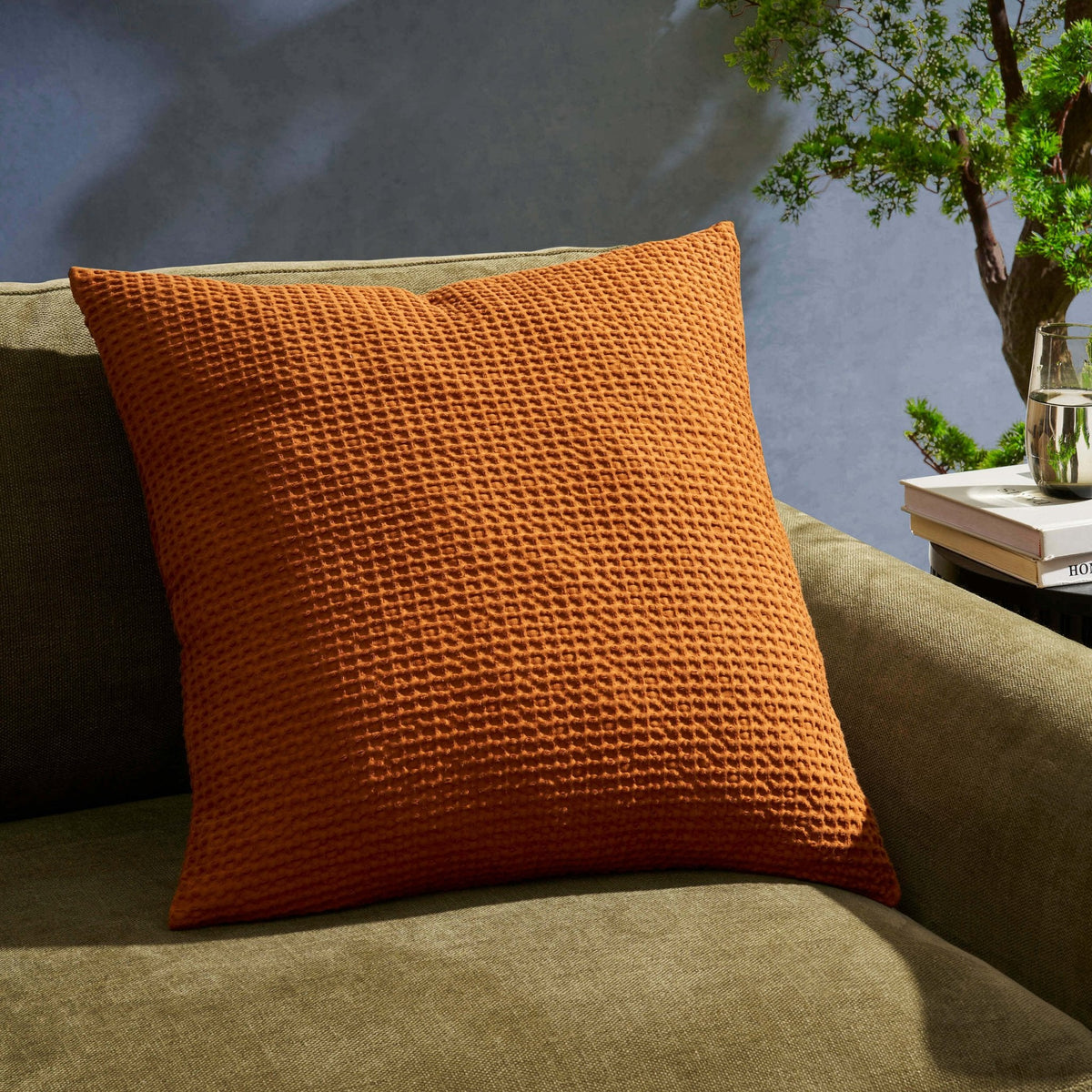 Dusklia - Eleni Cotton Waffle Stonewash Sofa Cushion Cover - Orange